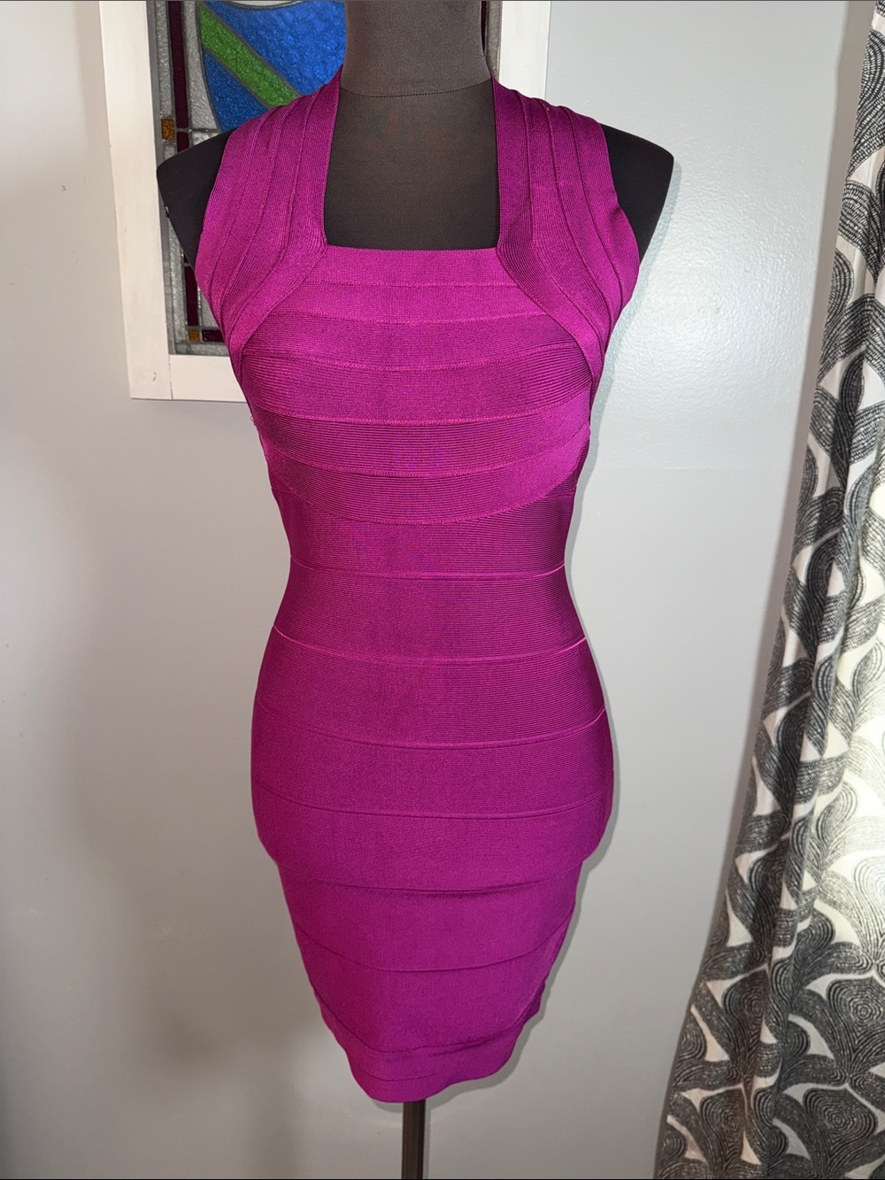 Hervé Léger Magenta Crossover Halter Bandage Mini Dress - Size S
